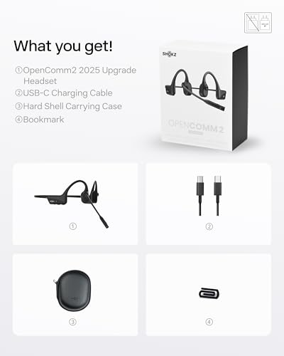 SHOKZ OpenComm2 2025 Upgrade Bone Conduction Headset, Open-Ear Bluetooth Headphones with Noise Cancelling Mic, Wireless Earphones for Work, Call, Meeting, Driving, 16H Talktime
