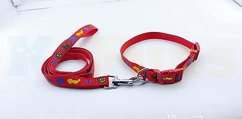 Image of 15mm Soft Printed Dog Collar and Leash Set I Puppy Printed, Adjustable Nylon Collar with Leash I for Small and Medium Dogs (RED)