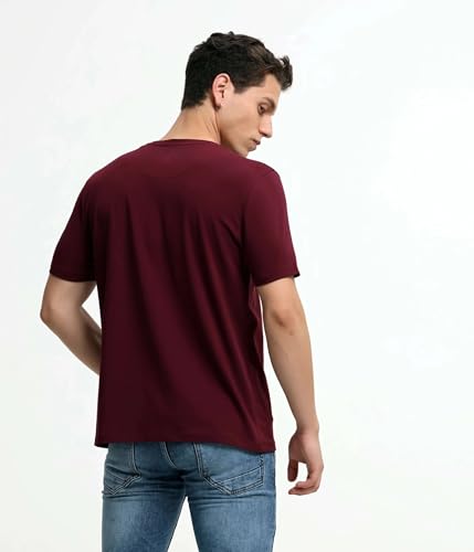 Image of TURMS Men's Casual Solid Round Neck T-Shirt, Odor Control, Stretchable & Breathable, Cotton Rich Fabric, Half Sleeve