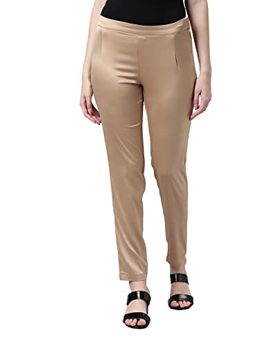 Image of GO COLORS Women Mid Rise Polyester Shiny Pant
