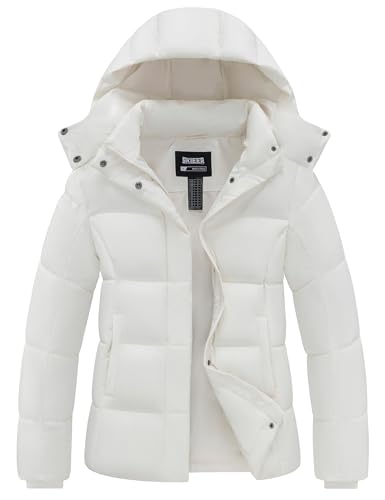 Skieer Women's Waterproof Winter Coat Down Outerwear Skiing Jacket Hooded Parka(White,X-Large)