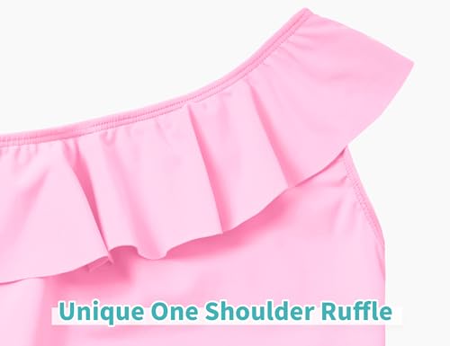 Image of Snowheart Girls Swimsuit Adjustable Shoulder Strap UPF50+ One-Shoulder Ruffle Bathing Suit 3-12T
