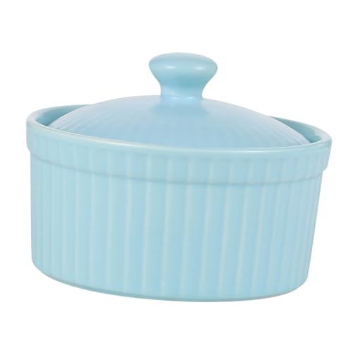 VALICLUD 1 pieza Tazón de Cerámica para Postres con Tapa para Flanes y Pudines Diseño Elegante y de Limpiar para Cocinas y Color Azul