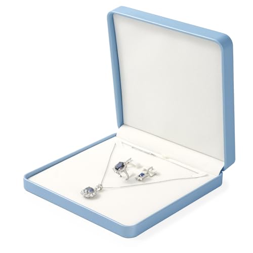 Leather Jewelry Set Box Big Necklace Box Chunky Necklace Gift Box Showcase Jewelry Display Holder (Blue)