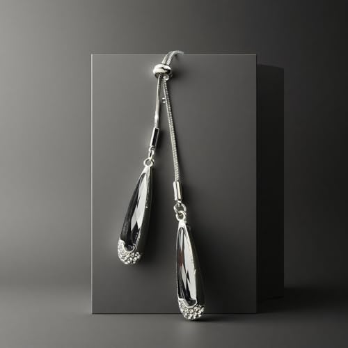 Water Droplet Pendant Necklace for Women - Adjustable Y-Shape Long Chain with Smoky Gray Crystal, Sweater Necklace (14-36Inch) ﻿4