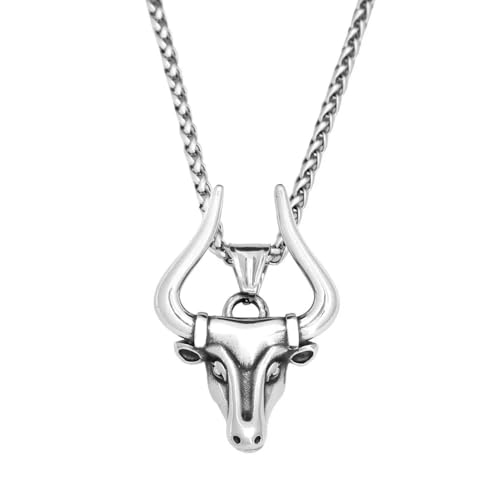 YWMAN Bull Head Pendant Necklace, Stainless Steel Silver Western Animal