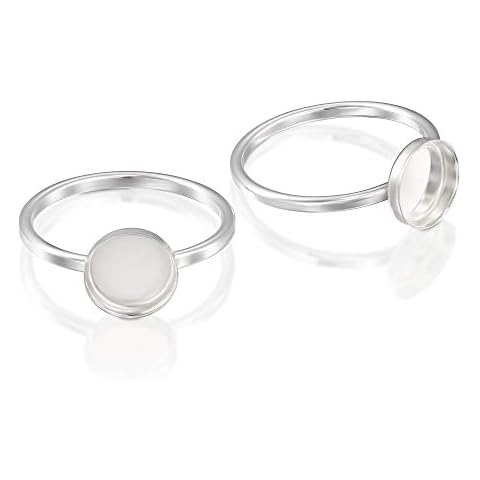 2 Pcs 925 Sterling Silver Ring Settings - 8mm Round Bezel Setting Size 6 - Ring Making Supplies - Perfect Ring Blanks for Jewelry Making and Resin Crafts Cover
