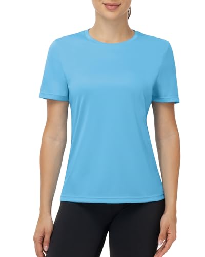 ELIRAVO UV Shirt Damen Kurzarm UPF 50+ Sonnenschutz Schwimmshirt Rundhals Funktionsshirt Schnelltrocknend Atmungsaktiv Badeshirt für Fitness Yoga Laufen Outdoor Himmelblau S