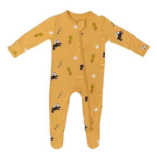 KYTE BABY Infant and Toddler Dual Zipper Footie, Ultra-Soft Rayon Made From Bamboo Sleeper, Boys and Girls Pajamas (0-3 Months, Hufflepuff)