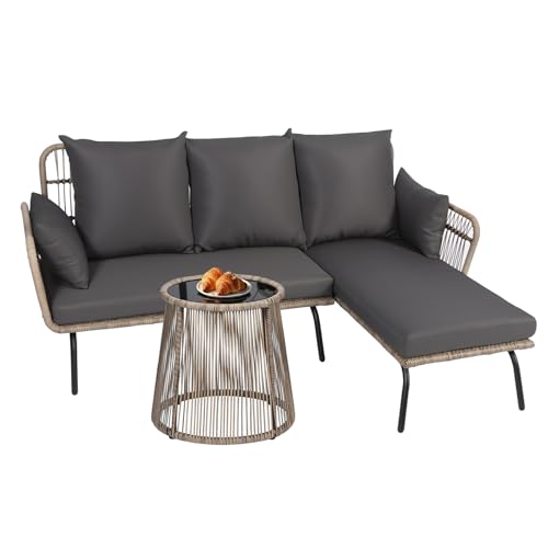 Panana 4 Seater Rattan Garden Furniture Corner Lounge Sofa Set with Coffee Table, Outdoor Patio Sofa with Cushions for Garden, Conservatory 8 Panana 4 Seater Rattan Garden Furniture Corner Lounge Sofa Set with Coffee Table, Outdoor Patio Sofa with Cushions for Garden, Conservatory - Image 8