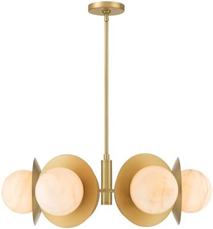 Minka-Lavery 10386-732 Olenne 28" 6-Light Pendant - Legacy Brass with Etched Amber Swirl Glass