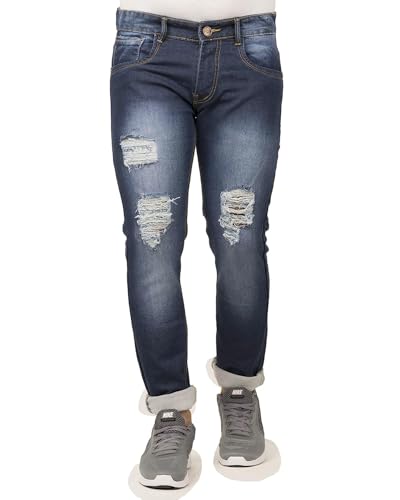 Image of Men's Slim-Fit Denim Jeans, Light Blue(TFD-95) (in, Numeric, Regular, Standard, DARKBLUE)