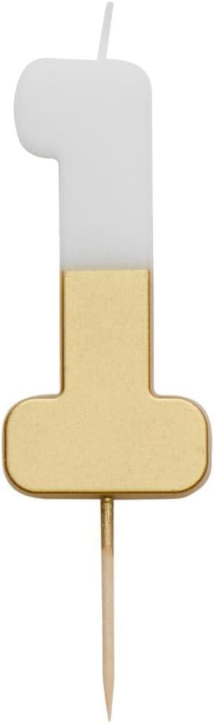Talking Tables White and Gold Number 1 Candle Premium Quality Cake Topper Decoration | for Kids, Adults, Teenagers, 1st Birthday Party, 18th, 21st, Anniversary, Milestone, GoldCandle1