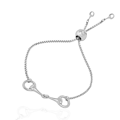 Silver Horsebit Slider Bracelet for Women Dainty Minimalist Stainless Steel Box Chain Adjustable Ball Slider with Mini Horsebit Charms Snaffle Bit Horse Jewelry Western Style Giftable Pouch