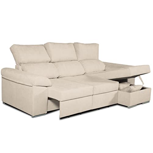 Tanuk Sofá Cama Chaiselongue Beige DARG Derecha 3 Plazas. 235x148