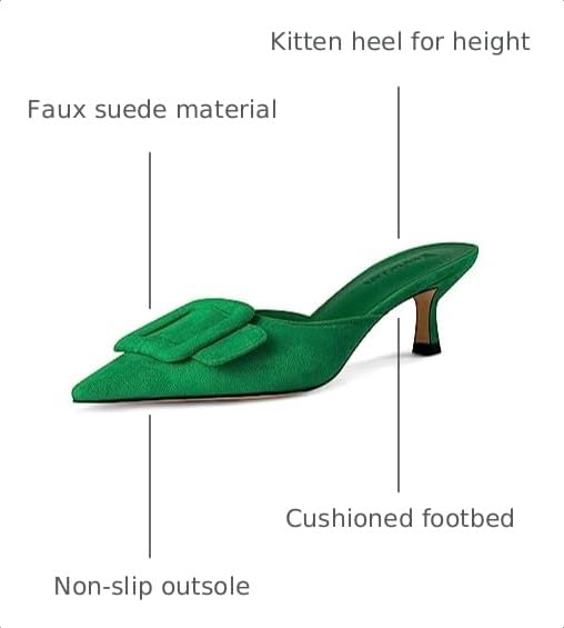 Image of Fericzot Mule Slippers for Women,Slingback Buckle Pumps Pointed Toe Kitten Heels Shoes Slides Backless Dress Sandals