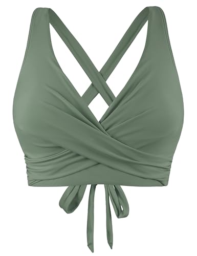 Firpearl Haut Bikini Couverture Complète Femme, Vert Armée, 6-8