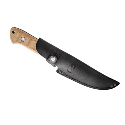 Buck Knives 104 Compadre Camp Knife With 4-1/2" Cobalt Grey Cerakote Coated 5160 Steel Fixed Blade, Natural Micarta Handle, Genuine Leather Sheath Included #TOP6