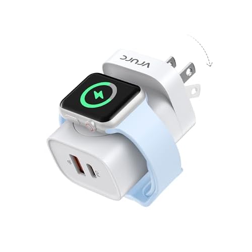 VRURC Fast Charger for Apple Watch, Built-in Wireless Magnetic Charging Station for iWatch SE/11/10/9/8/7/6/5/4, PD 20W USB C Charging Block, Foldable Wall Charger for iPhone 17/16/15/14/13-