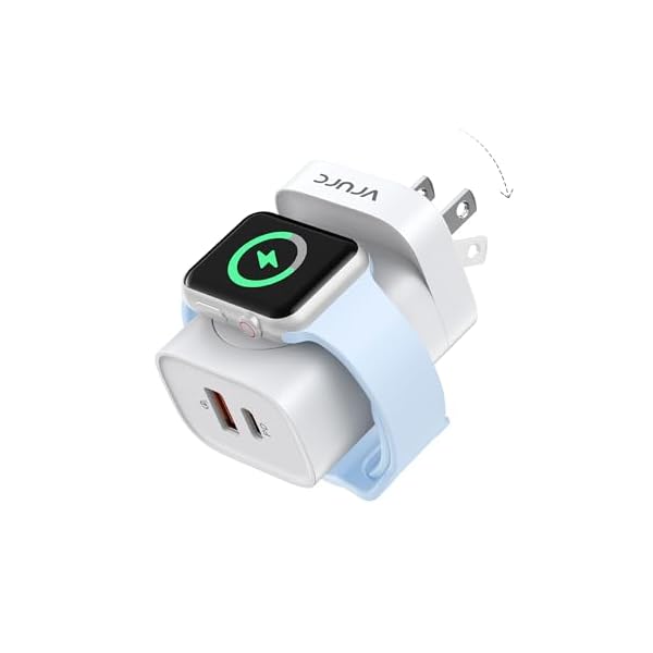 VRURC Charger for iPhone & Apple Watch, 20W USB C Fast Charging Block, 3-in-1 Compact Travel Adapter with 2 Port for iPhone 17/16/15/14/13, Wireless Magnetic for iWatch SE/11/10/9/8/7/6/5/4-White