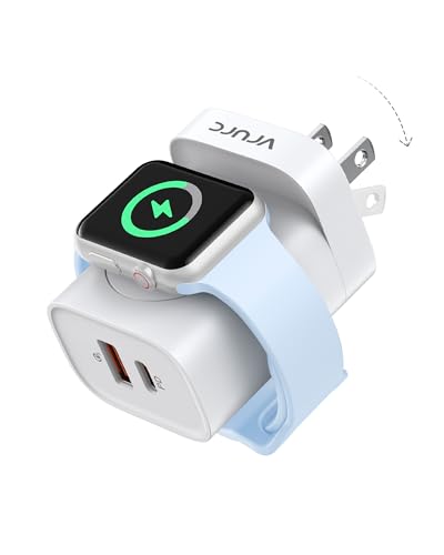 VRURC for Apple Watch Charger, 20W PD 3-in-1 Charger with Magnetic Wireless Charging and Dual Ports, Foldable Plug USB C Wall Charging Block for iPhone 16 15 14 13 12, Android Tablets etc-White