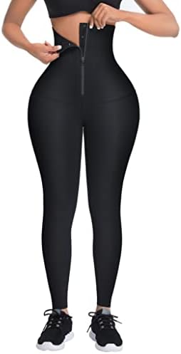 KEEPTO Waist Trainer Leggings for Women High Waisted Corset Leggings Tummy Control Yoga Pants,Large