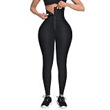 KEEPTO Waist Trainer Leggings for Women High Waisted Corset Leggings Tummy Control Yoga Pants,Large