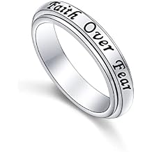 Yearace Spinner Rings for Anxiety 925 Sterling Silver Rotatable Musical Note/Faith Over Fear/Dinosaur Stress Relieving Fidget Ring Jewelry Gift for Women Men
