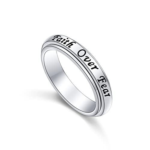 Yearace Spinner Rings for Anxiety 925 Sterling Silver Rotatable Engraved Faith Over Fear Stress Relieving Fidget Ring Jewelry Gift for Women Men Size 7