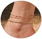 Feskive Layered Ankle Bracelets for Women 18K Gold Plated Dainty Fishbone Snake Chain Fine Bead Paperclip Peach Heart Anklets for Women Waterproof Minimalist Simple Anklets For Teen Girls Fashion Summer Jewelry Anklet For Women