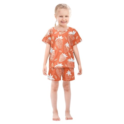ALAZA Strawberry Leaves Pajamas Set Short Sleeve Cotton Sleepwear Summer Pjs 2 Piece 5-14Y3