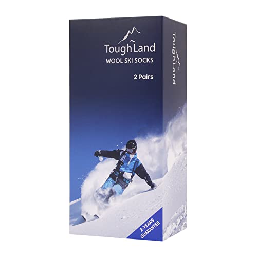 Tough Land Wool Ski Socks For Women & Men–Snowboarding Socks, Otc, Cushioned, Warm, Durable, Easy Care. 2 Pairs #TOP3
