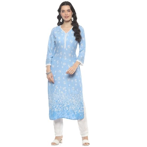 Rangriti Women Viscose Printed Straight Kurta(POPPYSERENE19140_Blue_4XL)