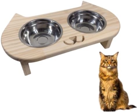 Genérico Comedouro Elevado para Gatos, 2 Tigelas em Aço Inox, Bas...