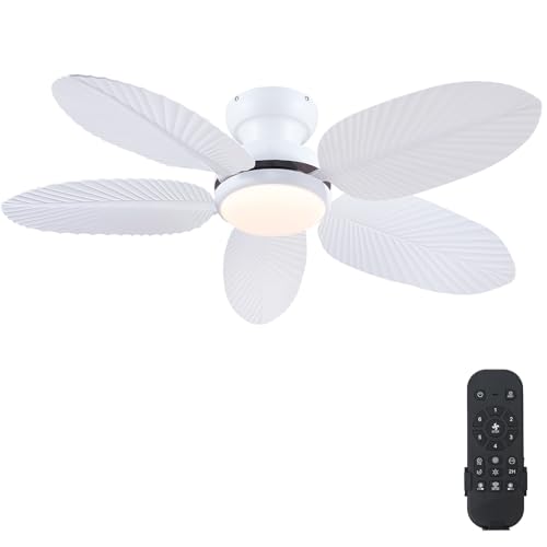 Kviflon 45 Inch Tropical Ceiling Fan with Lights Flush Mount Indoor Outdoor