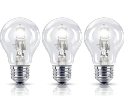 3 Pack Osram HF Classic 42W=60W (Eqv) EcoSuperstar ES E27 Energy Saving Halogen Light Bulbs, 100% Dimmable GLS Lamps, Large Edison Screw Cap, 2700K Warm White, 230V
