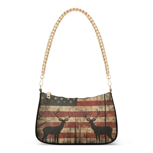 Sac à bandoulière pour femme imprimé cerf et rayures drapeau américain grand format multicolore