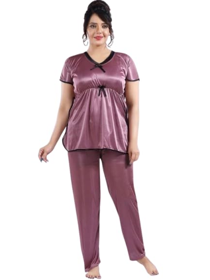 Women's Satin Pajama Set, Flutter Sleeve Top with Pants, Plus Size, Red-picture-34