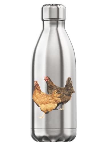 Botella de agua Chickens Are Funny termo de acero inoxidable de 350 ml con acabado plata premium 2