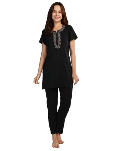 Image of Duchess Women's Cotton Tie & die & Embroided Long Length Night Suit Set