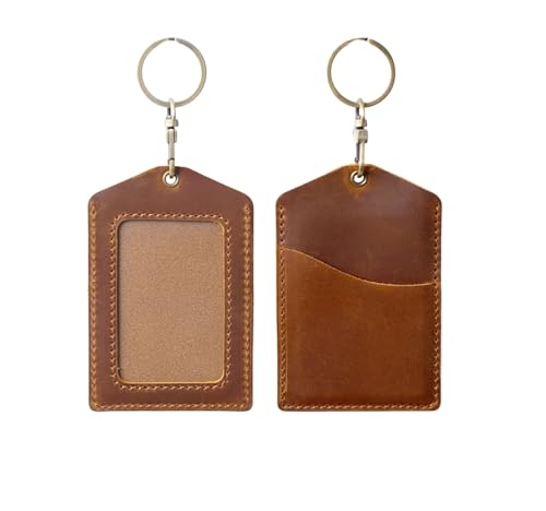 Genuine Real Leather ID Badge Holder Brown