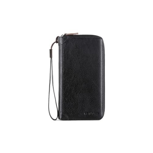 PORRASSO Card Bag Cowhide Wallet Men Coin Purse RFID Blocking Card Case Portable Card Holder Coin Bag Pouch with 12/20/30/45 Card Slots Black D