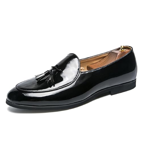 Men's Patent Leather Slip-On Platform Loafe Fashion Tassel Pointed Toe Low Top Lug Sole Non-Slip Business Dress Shoes Banquet Party Prom Formal Shoes