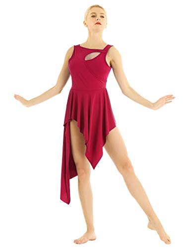 YiZYiF Lyrical Women Ballet High Low Dance Dress Leotard Short Dress with Sleeveless Crew Neck Red Small - Thumbnail 2