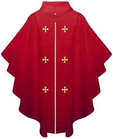 CLERKMANS Church Priest Chasuble with Embroidered Gold Crosses Vestment, One Size Fits All, 5 Colors Available