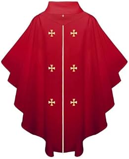 Church Priest Chasuble with Embroidered Gold Crosses Vestment, One Size Fits All, 5 Colors Available