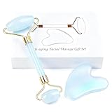 Werncy Jade roller and gua sha, facial roller, women's skincare tool, self-care gift, face, eye, neck massager, relieves fine lines and wrinkles, aventurine, opal, rose quartz