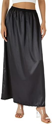 Edhomenn Women's Satin Half Slips Solid Color Long Underskirt Elastic Waist Inner Lining Midi Skirt Y2k Ladies Petticoats Under Dresses