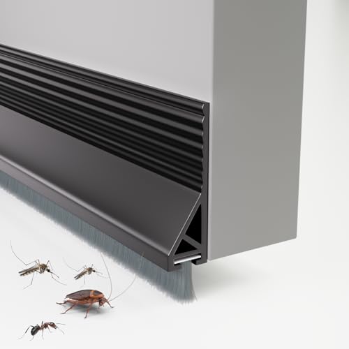 Door Draft Stopper with Brush 39 Door Sweep for Bottom of Door Self Adhesive Weather Stripping for Bottom of Door Under Door Seal Dust/Noise/Hot or Cold Air Insulation Black 1 Pack