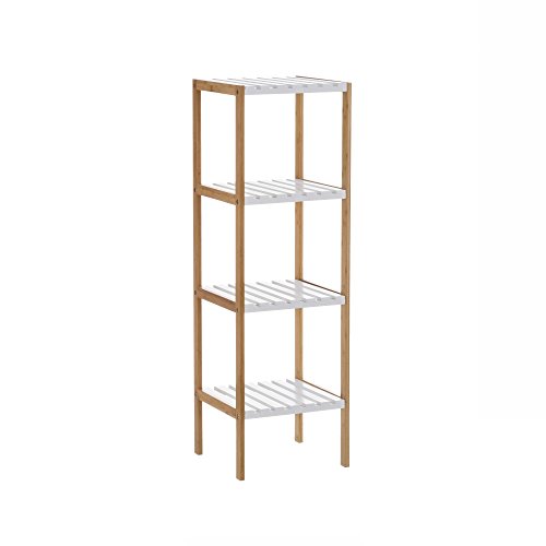 LOLAhome Estantería con 4 baldas de bambú nórdica Blanca y Natural 110x33x34 cm